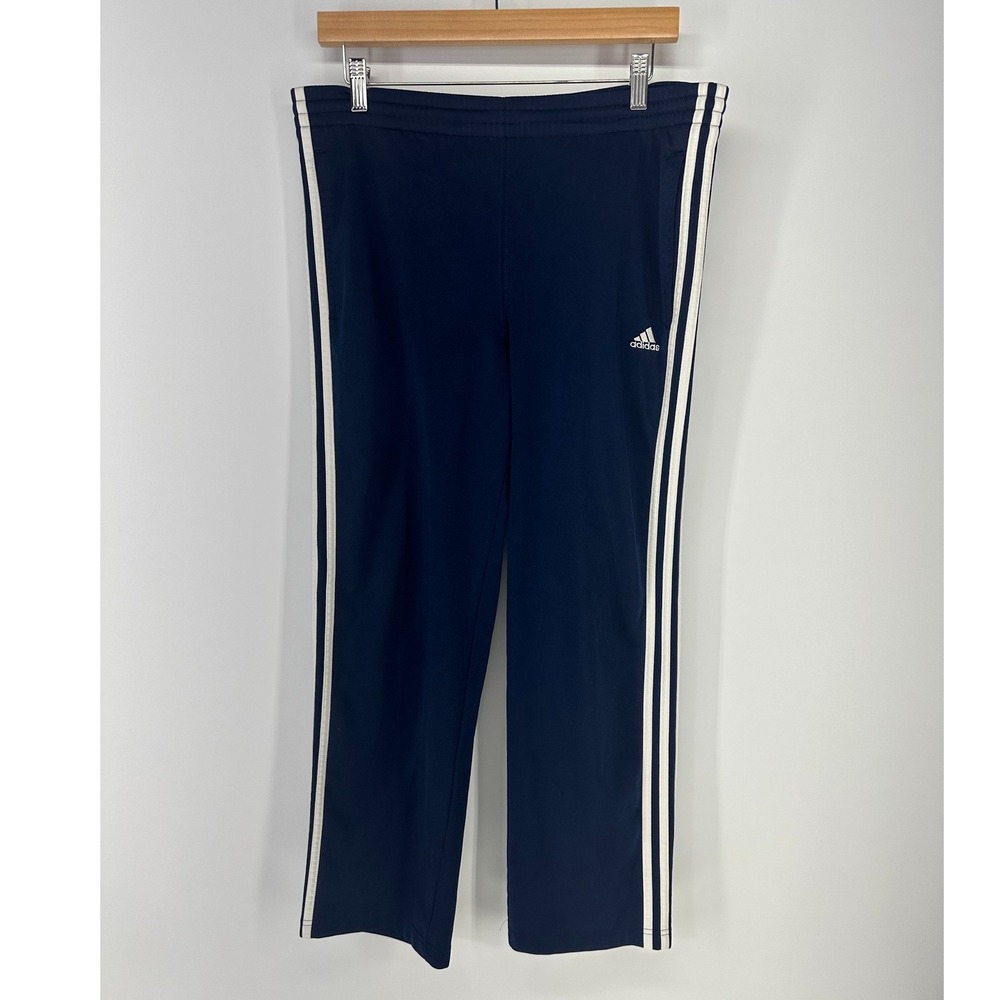 Adidas Track Pants Mens Large Navy Blue 3-Stripe Athletic Joggers RN 88387